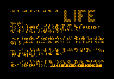 Life (John Conway) game screenshot for Commodore PET